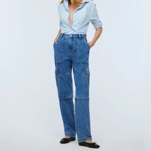Madewell Baggy Straight Cargo Jeans Zip Off Women's Denim Blue Size 30
